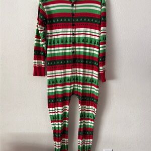 Lazy One Red and Green Striped christmas adult Large flapjack pajamas